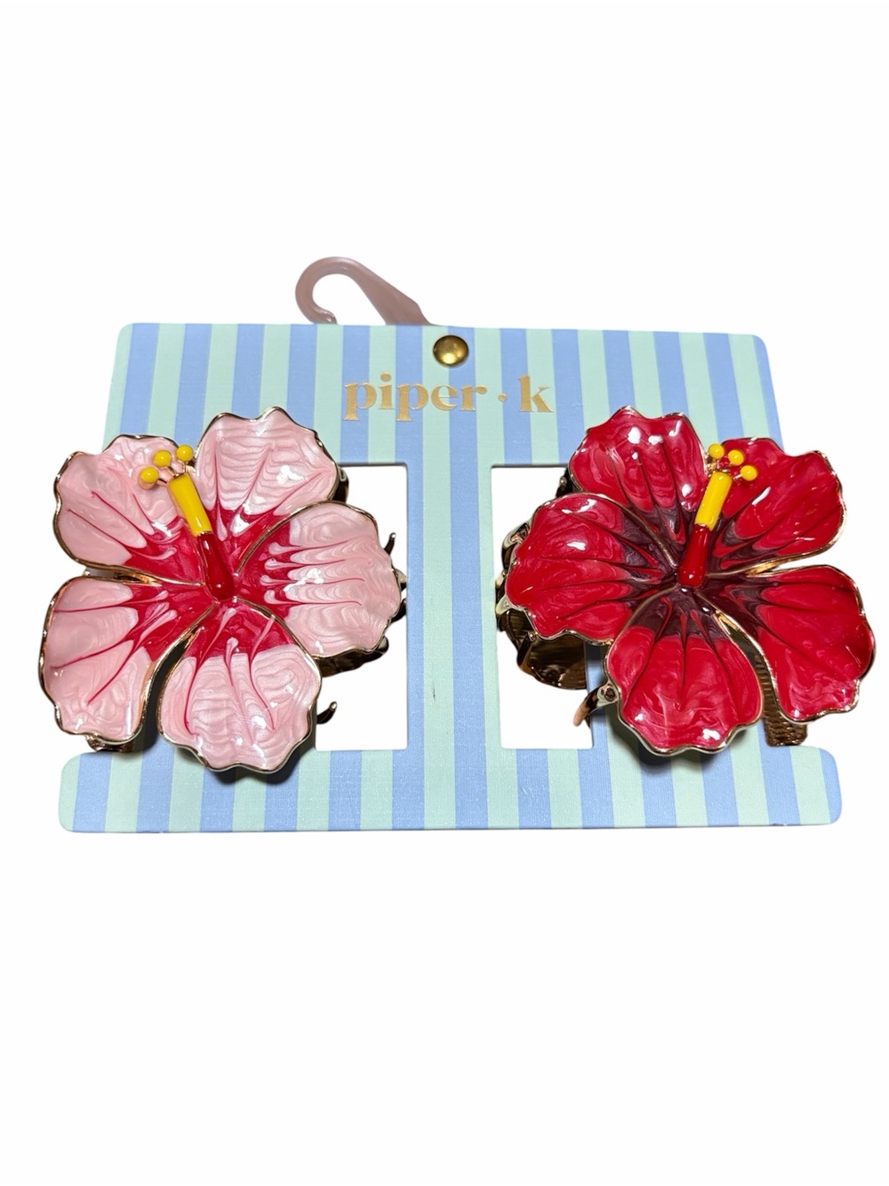 🌺Piper-k Floral Hibiscus Iridescent Hawaiian Metal Hair Clips